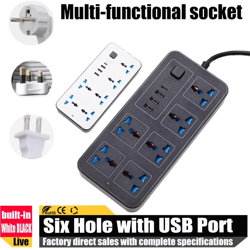 Multipresa Univeras Con Porta Usb Di Tipo C Spina Ue Usa Uk Da 2 M Cavo Di Prolunga Multipap Presa Ca Adattatore Di Ricarica Per Presa Elettrica-image