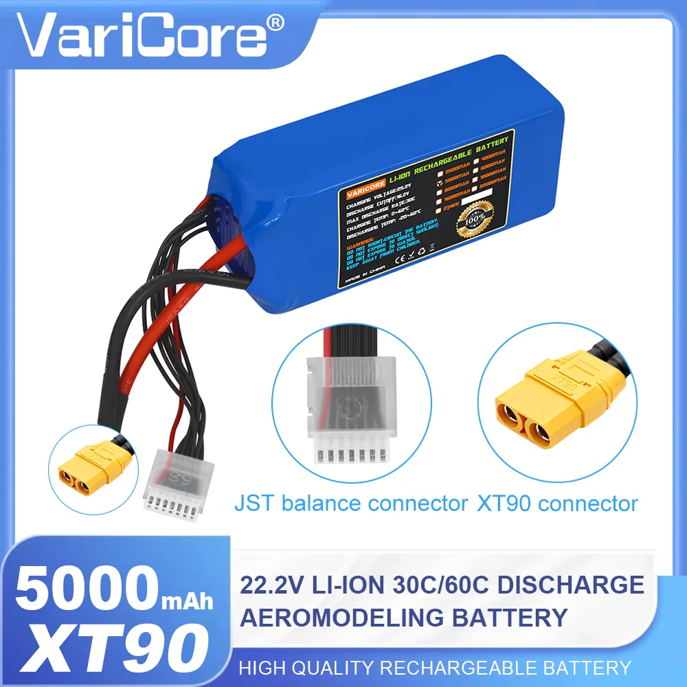 22.2V 6S 5000mAh Lithium-ion accu met hoge ontlaadstroom, 25.2V met XT60 X90 stekker, geschikt voor drones, 30C 60C