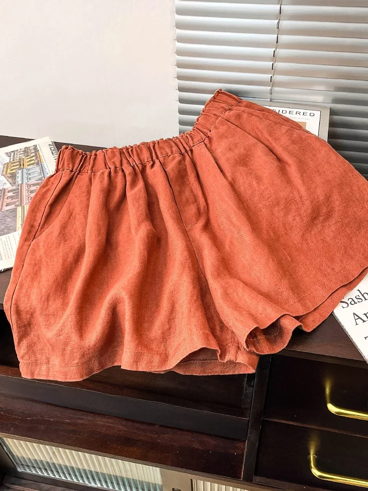 Leinen-Baumwolle, lässige Ort-Hose für Damen, hohe Taille, schmal, A-Linie, fünfviertel, dünn, Outdoor-Bekleidung, bequemer Hot-Rock mit weitem Bein