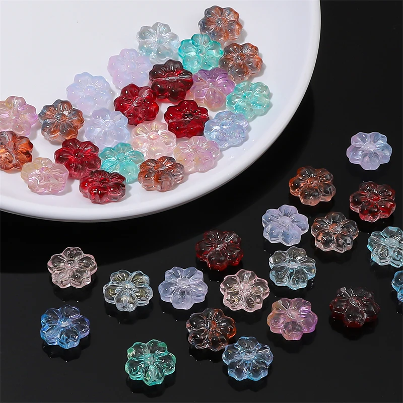 10Pcs 14mm Glass Cherry Blossom Beads Spacer Beads Cute For DIY Bracelet Necklace Bead Pendants Jewelry Making Accessories