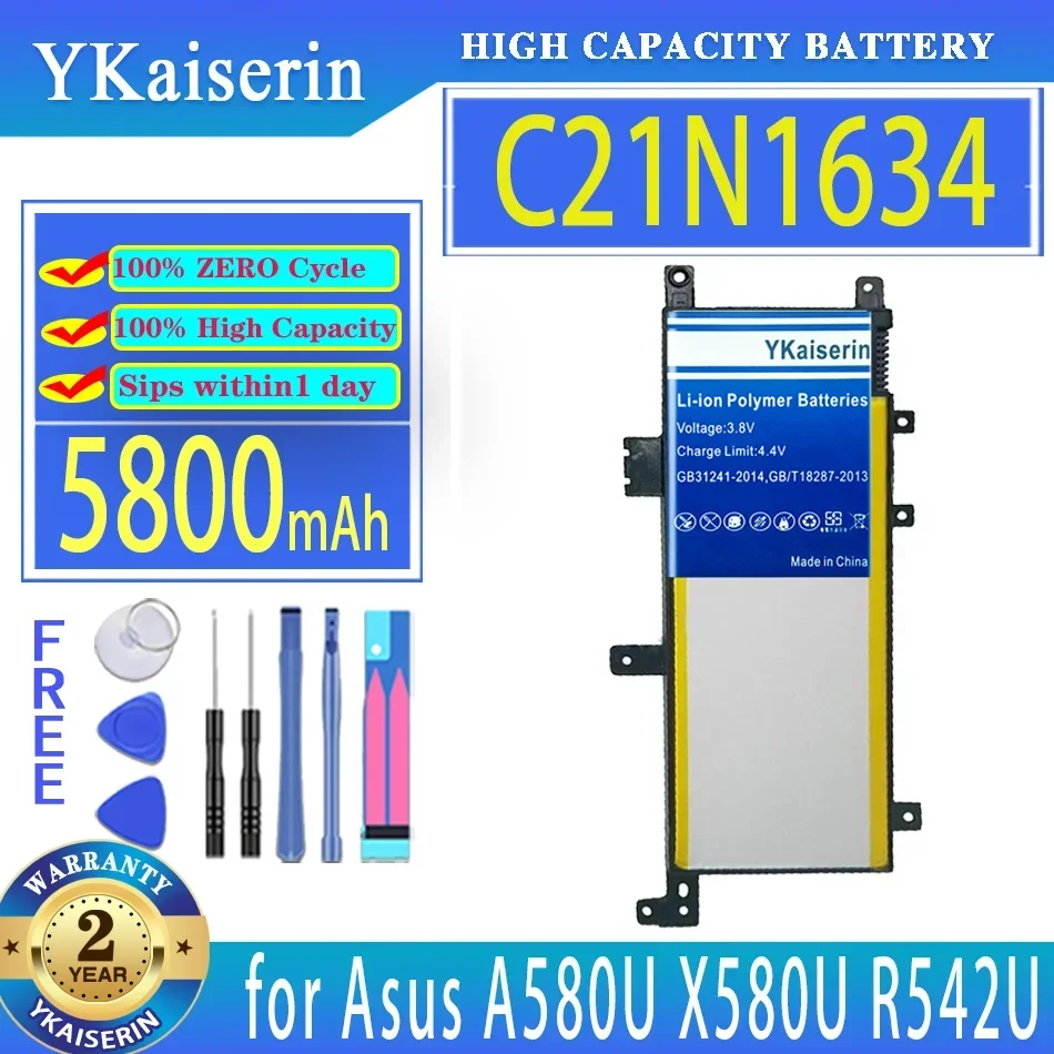 YKaiserin Portable Battery C21N1634 5800mAh for Asus R542U R542UR X542U V587U FL5900L FL8000U A580U X580U X580B A542U Batteries