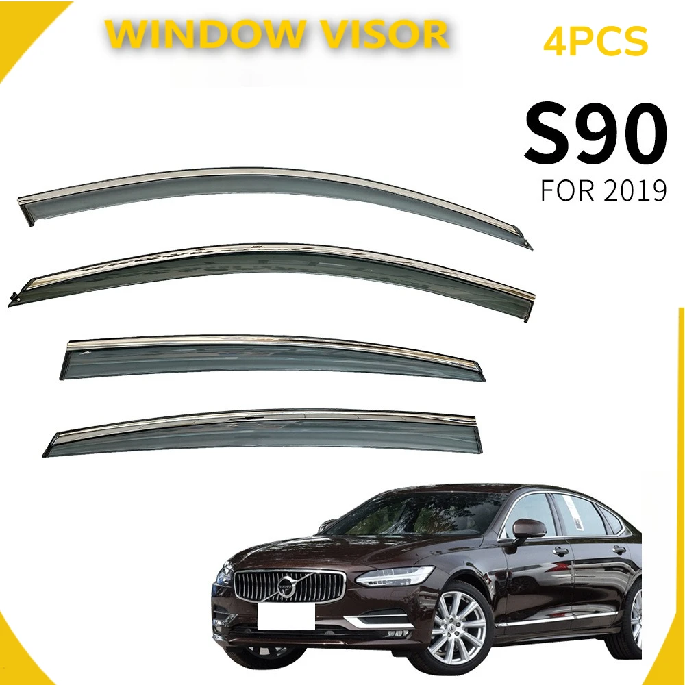 4PCS Chrome Strip Window Visor Deflector For Volvo S90 2019