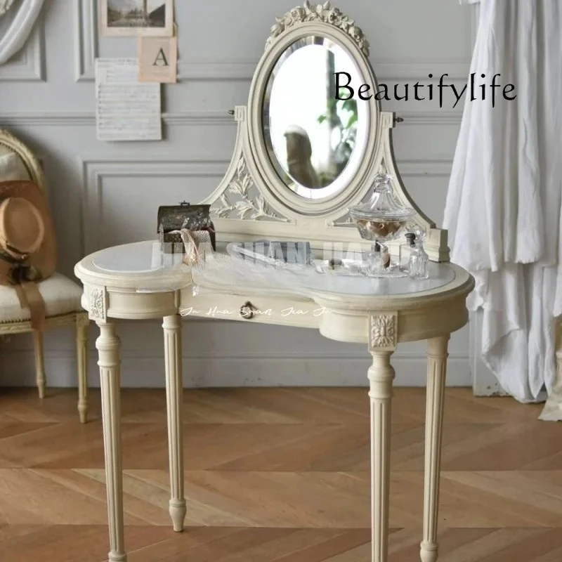 

French solid wood small apartment bedroom dresser American country curved carved retro designer creative makeup table