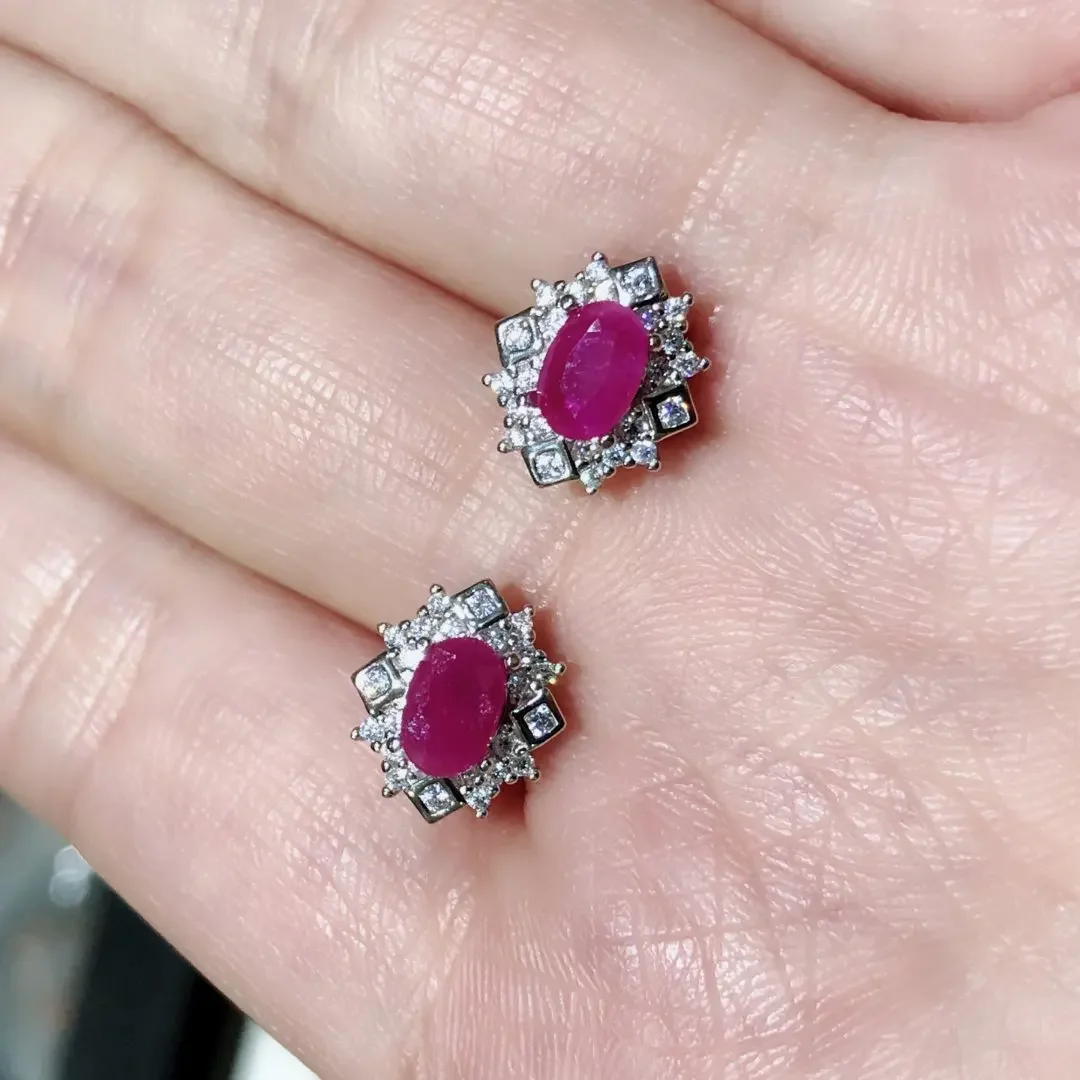 Ruby Earrings 925 Sterling Silver Pigeon Blood Red Ruby Carrying Certificate Jewelry Box Ladies Gift