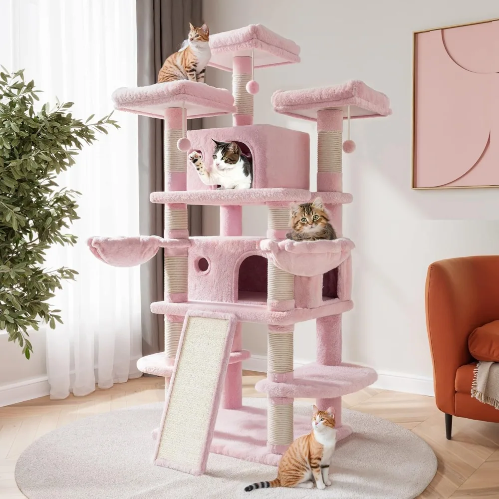 

68 Inches Multi-Level Large Cat Tree for Large Cats/Big Tower with Cat Condo/Cozy Plush Perches/Sisal Scratching Posts