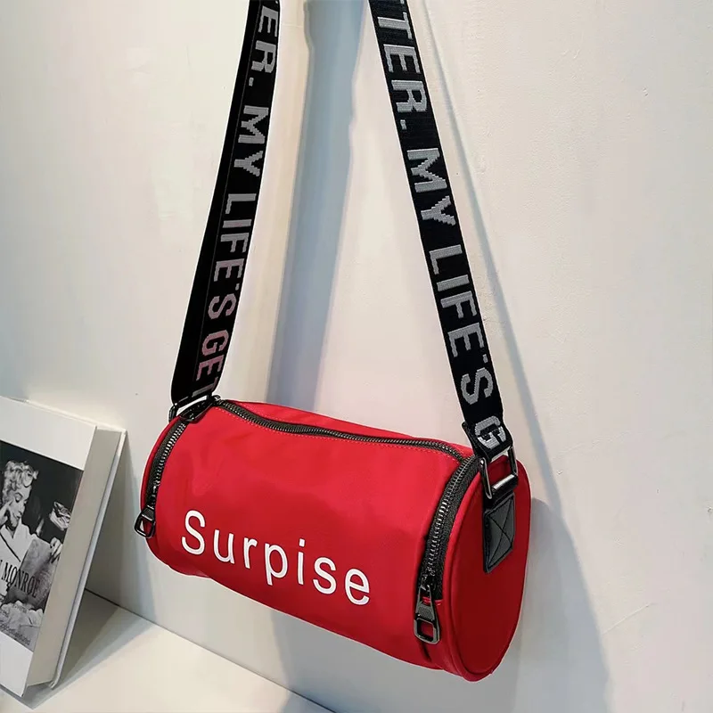 Fashion trend crossbody new waterproof nylon shoulder bag personalized printed cylinder bag women's bag versatile casual bag