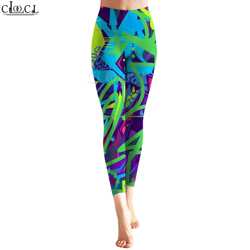 CLOOCL – Leggings Push Up taille haute pour femmes, pantalon de gymnastique à rayures Graffiti, extensible sans couture, livraison directe