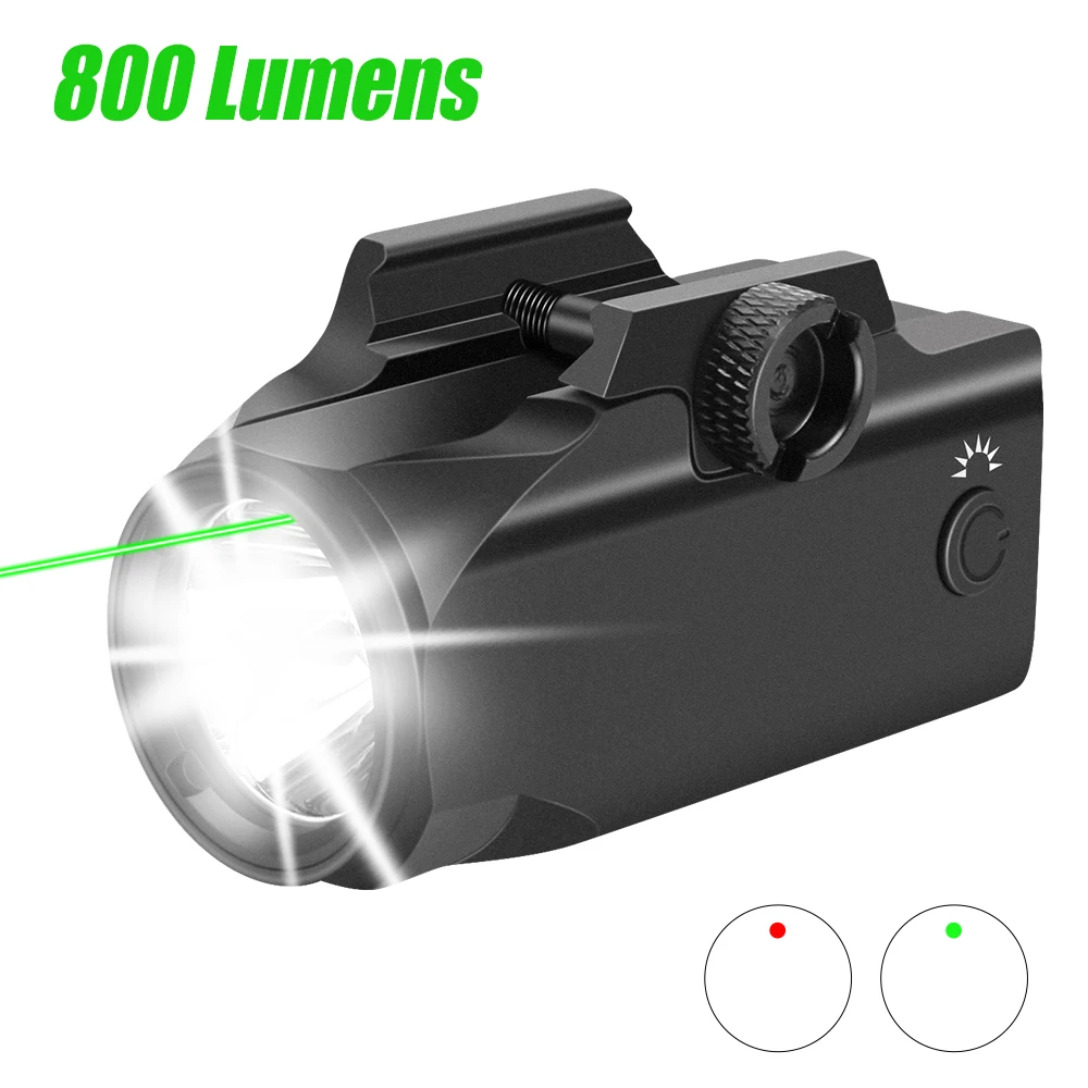 

800 Lumens Tactical Weapon Light Gun Flashlight Pistol Torch Red/Green Laser Sight for 20-21mm Picatinny Rails Hunting Gun Light