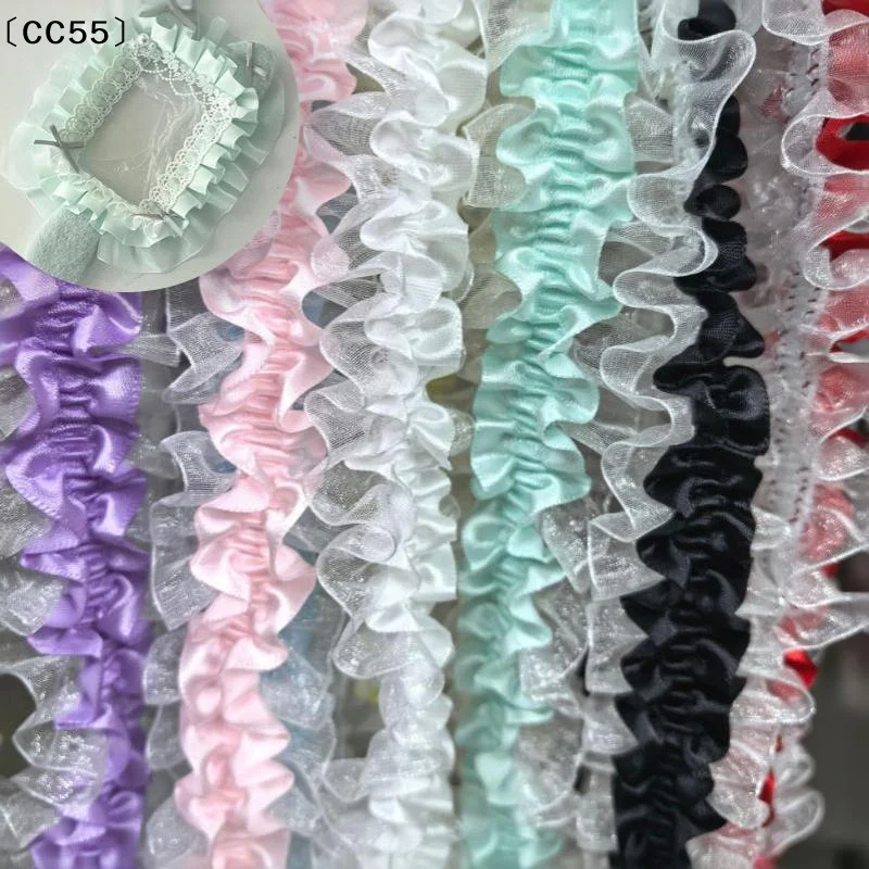 1Pcs Lolita DIY Sewing Satin Ruffle Trim Ruffle Applique Clothes Bag Decor 4cm Wide Pleated Lace Fabric Ita Bag Decoration〔CC55〕