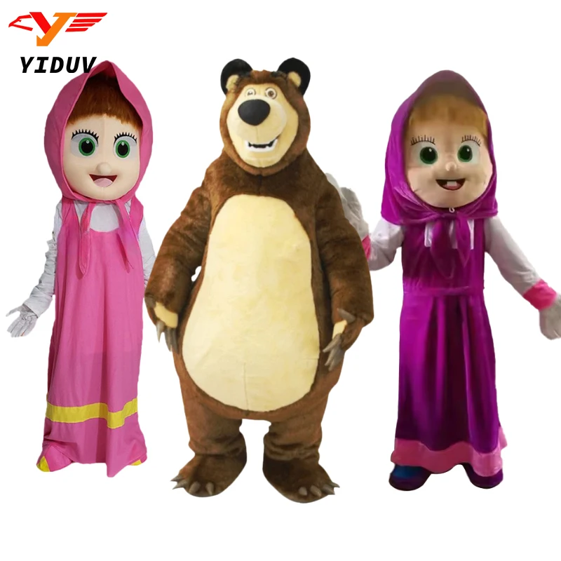 Neue Martha & Bär Maskottchen Kostüm Nette Mascha Mädchen Puppe Cartoon Cosplay Kostüme Geburtstag Party Plüsch Leistung Outfits Erwachsene