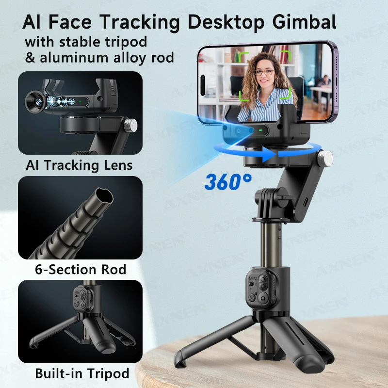 360 °   AI يده Gimbal الهاتف المحمول المضادة للاهتزاز استقرار السيارات تتبع الوجه قضيب الألومنيوم مع ملء الضوء ميكروفون اختياري