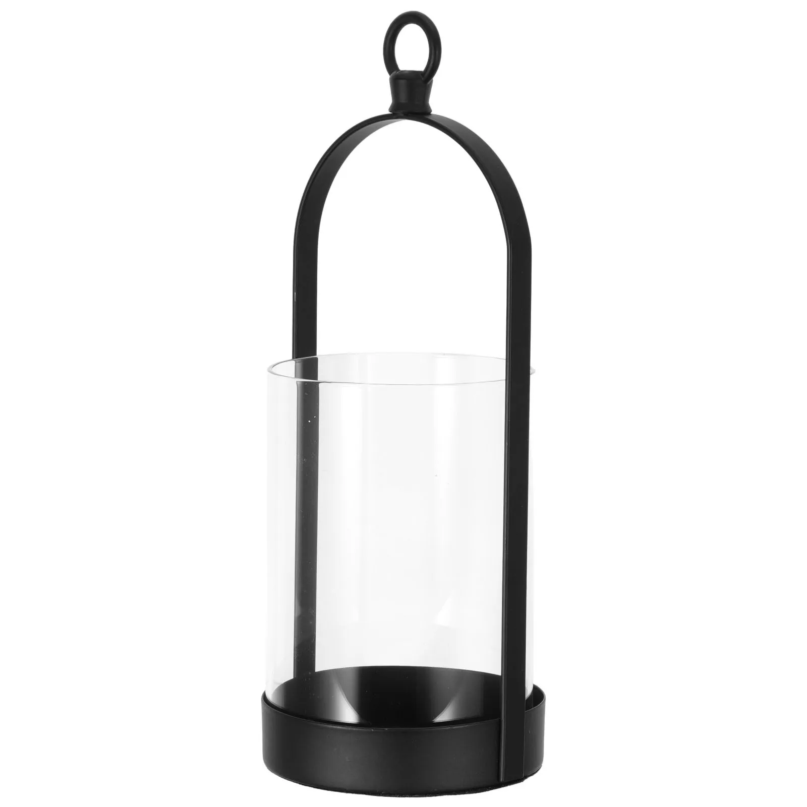 

Cast Iron Decorative Lantern 11'' High 4'' Wide Black Rustic Metal Hanging Lantern Clear Glass Panel Windproof Hurricane