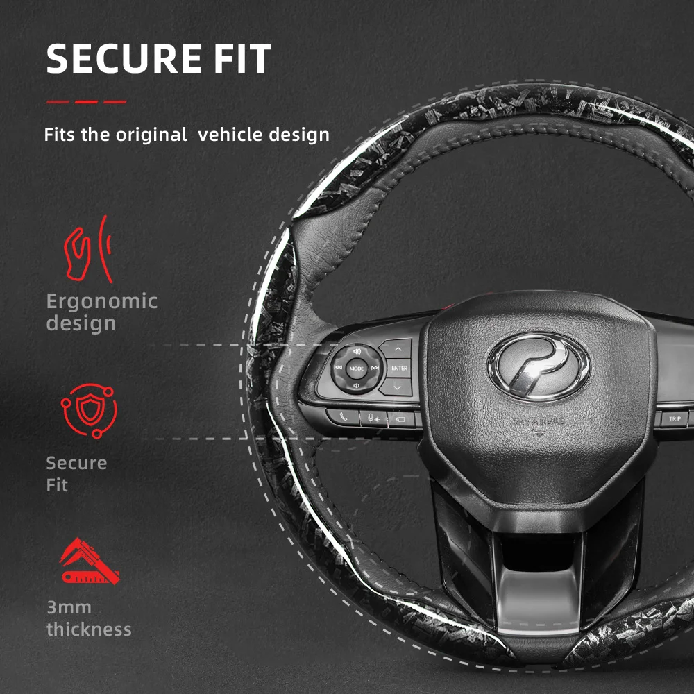 Suitable for Perodua Forged Carbon Fiber Texture Steering Wheel Cover, Durable Snap-On Quick Installation for Bezza Axia Myvi Alza Ativa Aruz Qv-E Black Red Gold Car Interior Accessories