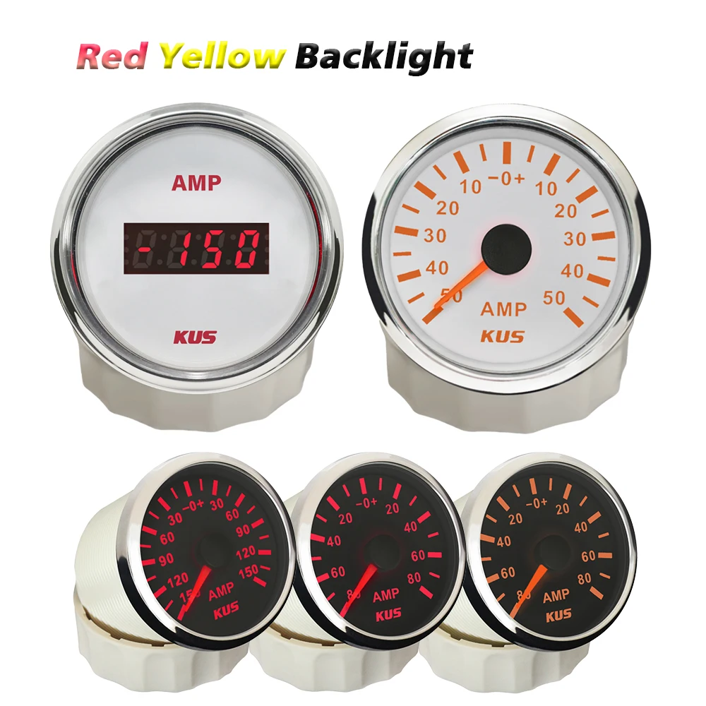 KUS Universal 52MM Ampere Gauge Digital Ammeter 50A 80A 150A AMP Meter With Current Sensor With Backlight for Truck Yachts