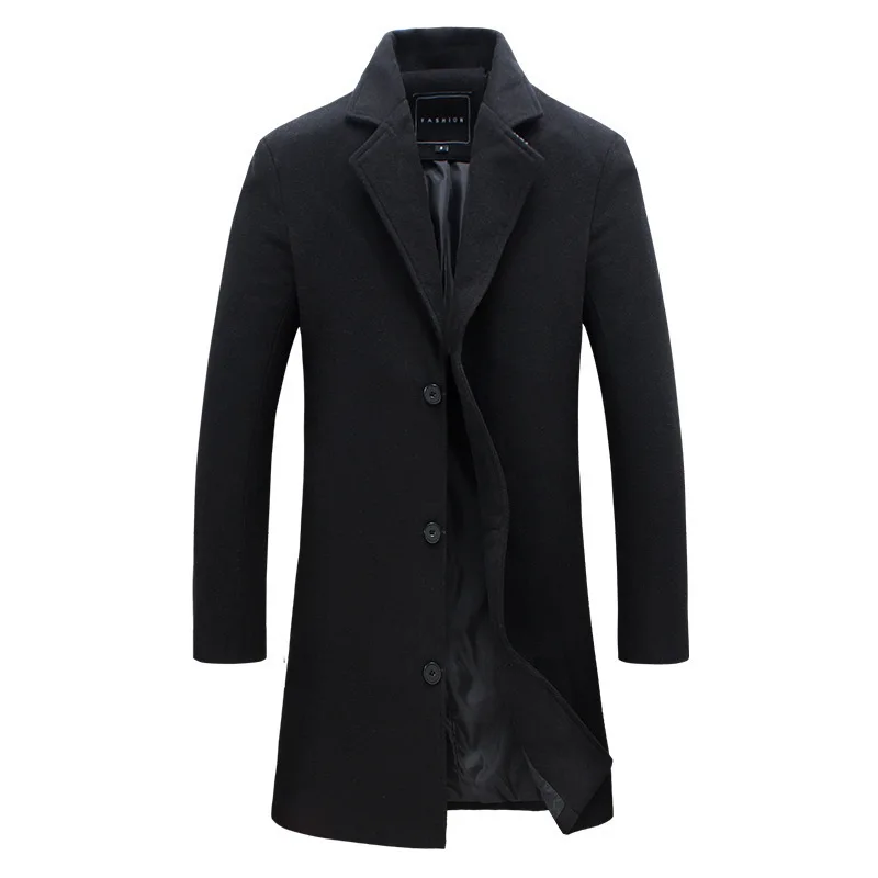 Men\'s Fashion Slim Fit Single Breasted Wool Coat Windbreaker Elegant British Spring and Autumn Coat Outerwear Men\'s Jacket