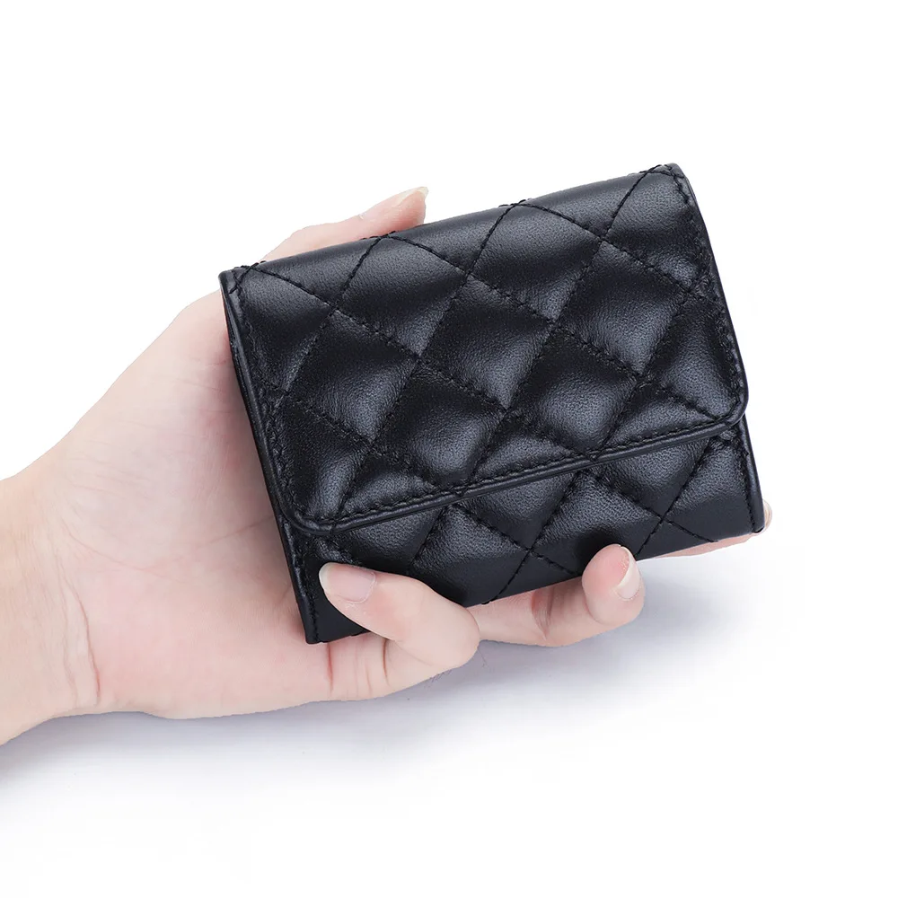 Sheepskin Quilted Card Holder Women Bifold Leather Bank Credit Card Case Wallets Coin Purse Luxury Brand Business Name Card Bag