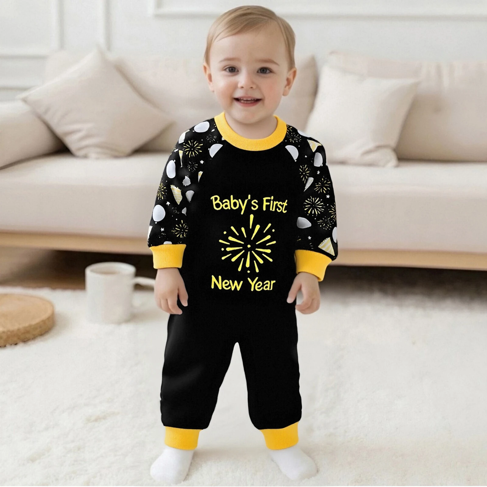 2026 السنة الجديدة الطفل ليلة رأس السنة رومبير فضفاضة تناسب الألعاب النارية إلكتروني نمط طاقم الرقبة طويلة الأكمام الوليد بذلة #5