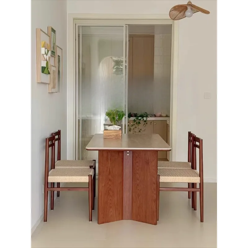 Simple modern slate solid wood dining table home small apartment high-end rectangular dining table cream style