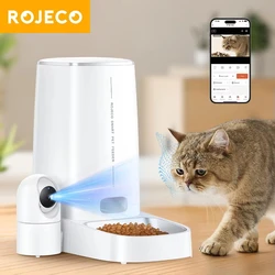 ROJECO Automatic Cat Feeder With 360°Rotating Camera Vedio 4L WiFi Cat Food Dispenser Pet Smart Voice Auto Feeder For Cats Dogs