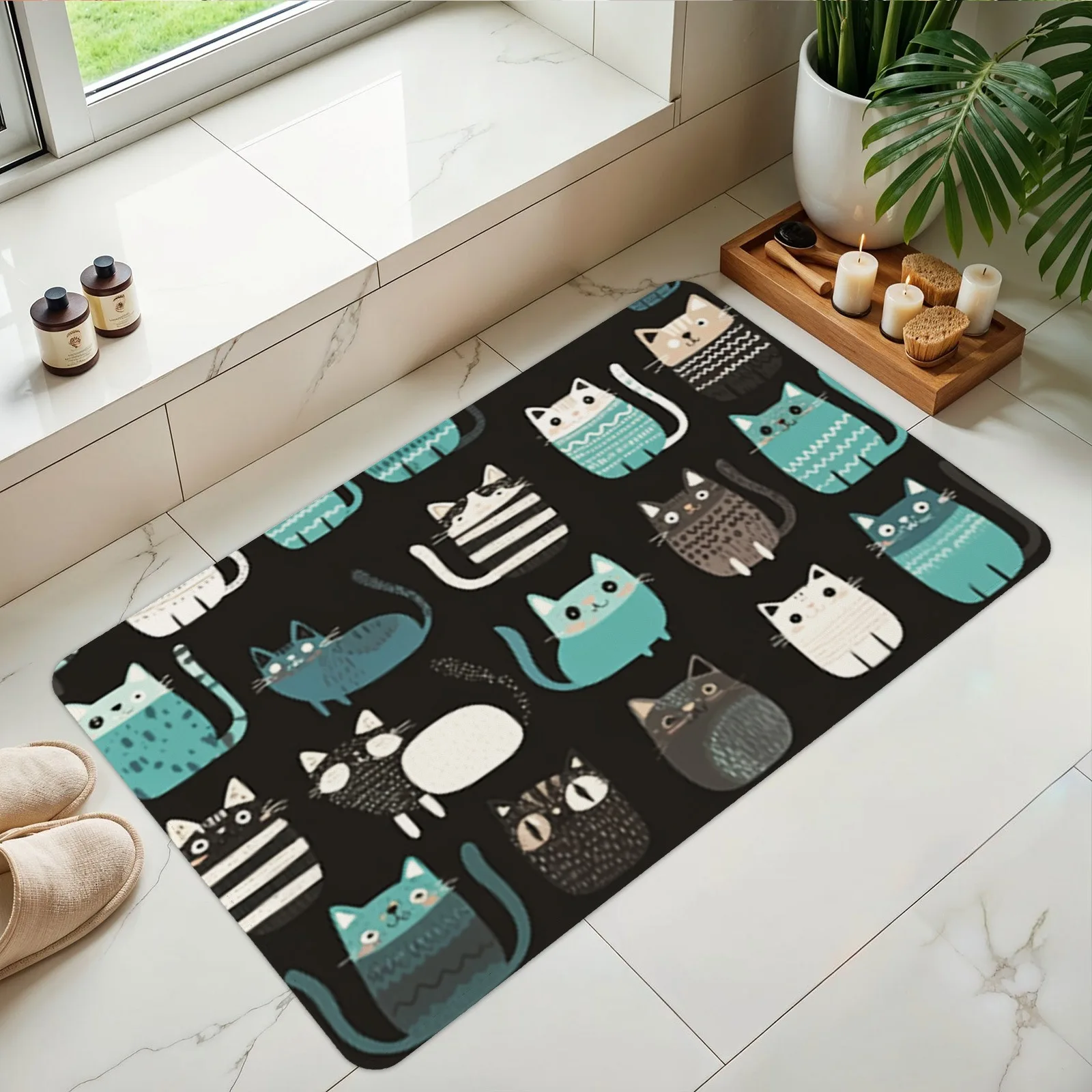 

1PC Cartoon Cats Pattern Kitchen Rug Non-Slip Door Mats Pop design Bathroom Rug Bath Mat Carpet for Home Sink Laundry Decor