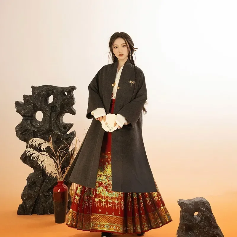 Original Song System Improved Chinese Hanfu Han Element Autumn and Winter Long Gum Embroidery Coat Versatile Hanfu Coat