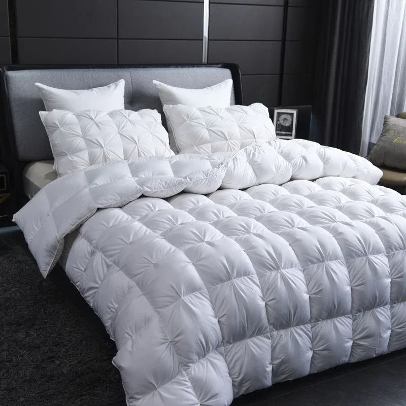 

White Goose Down Comforter Warm Winter Thick 3D Bread Bed Blanket Luxury Pinch Pleated Filling for Quilts Single Double Duvet