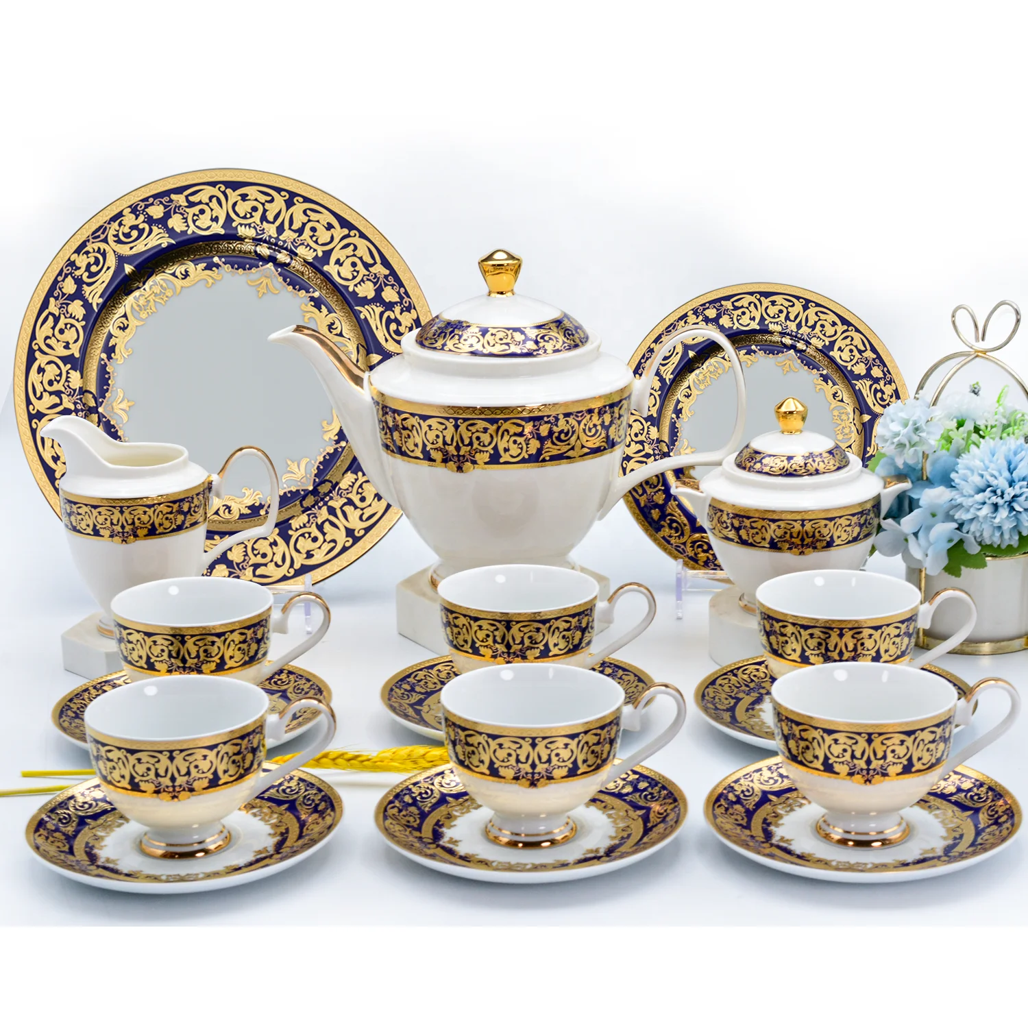 royal style 24pcs embossed gold afternoon coffee set embossed gold tea cup and saucer set gift set