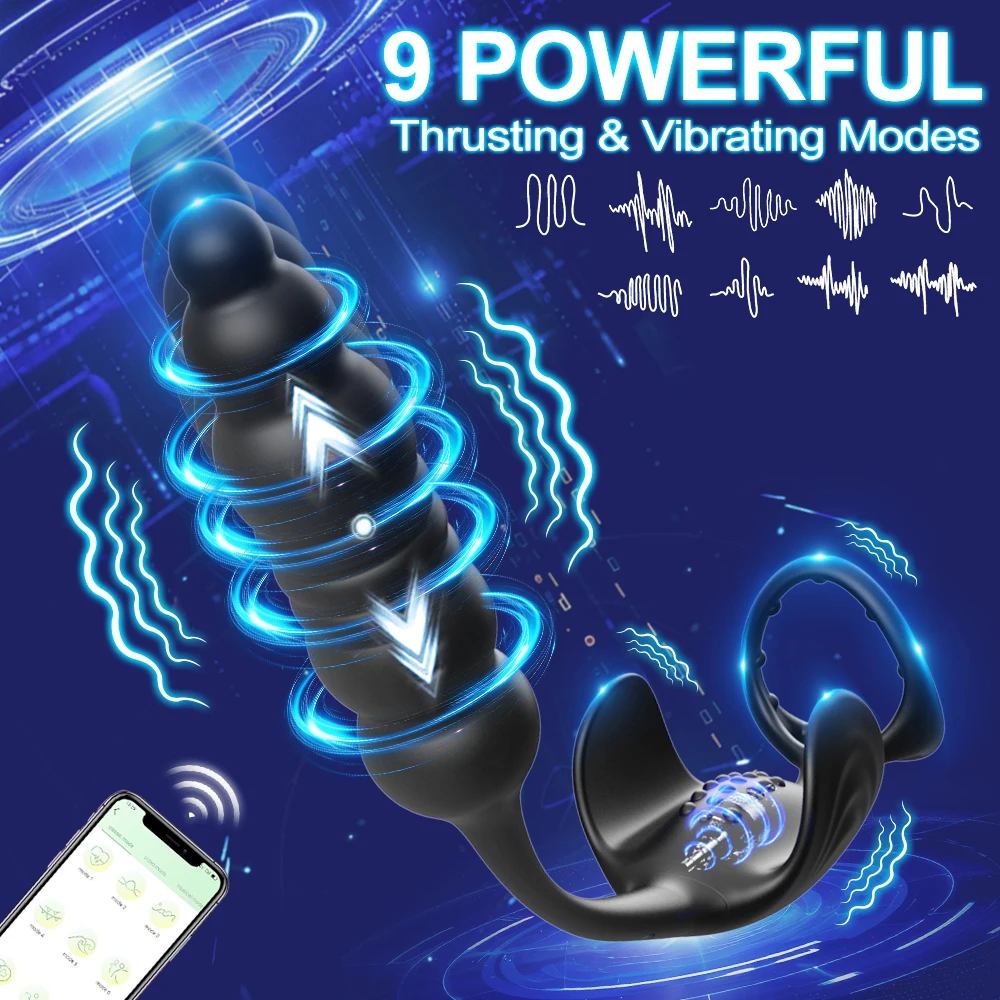 Vibrating Cock Rings With Anal Vibrator Dildo Prostate 9 Thrusting & Vibrating Modes P Spot Stimulation Sex Toy for Couples - view 5