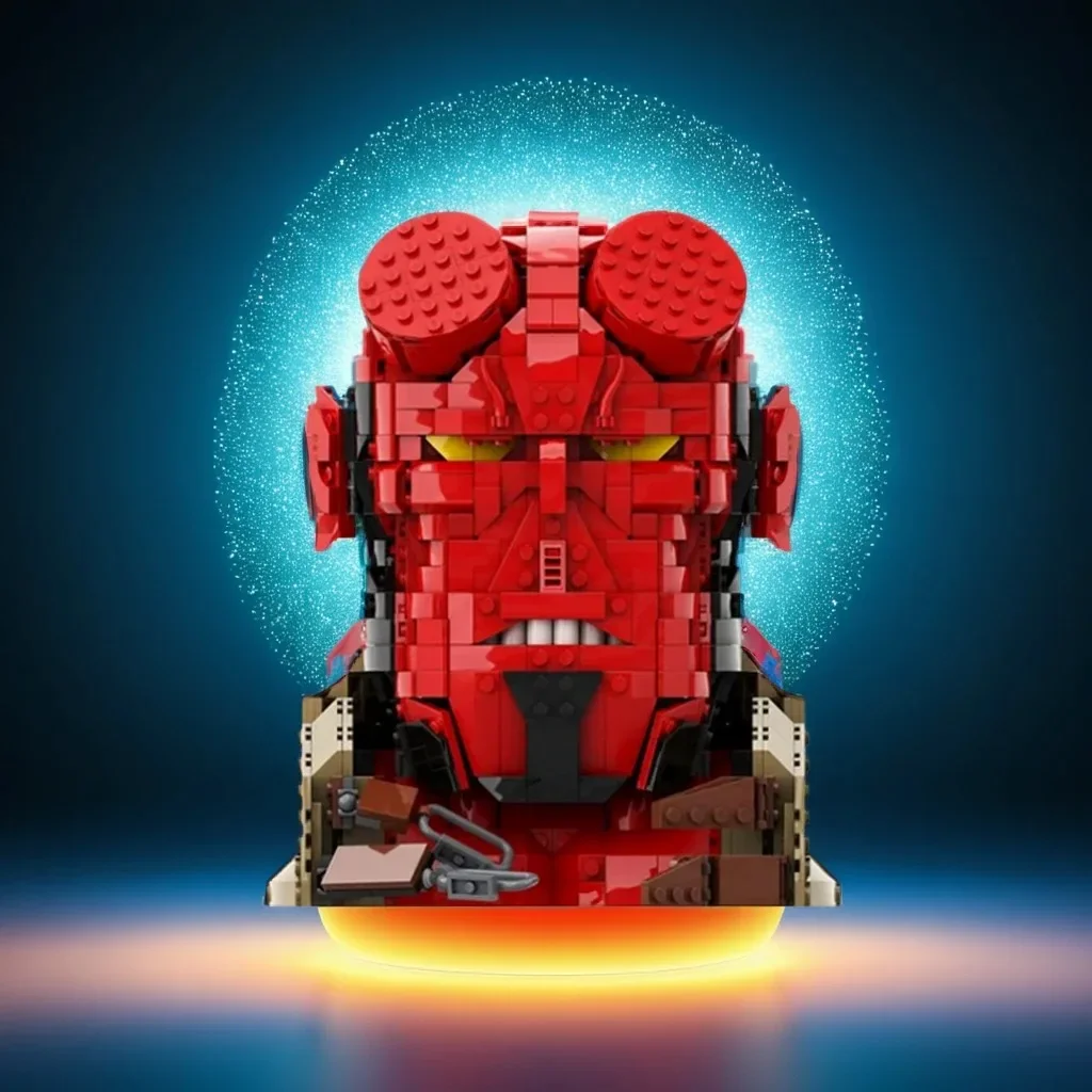 

1328 шт., красный бюст Hellboy MOC, персонаж супергероя, бюст, модель, образовательная модель, строительные блоки «сделай сам», игрушки на день рождения, подарок