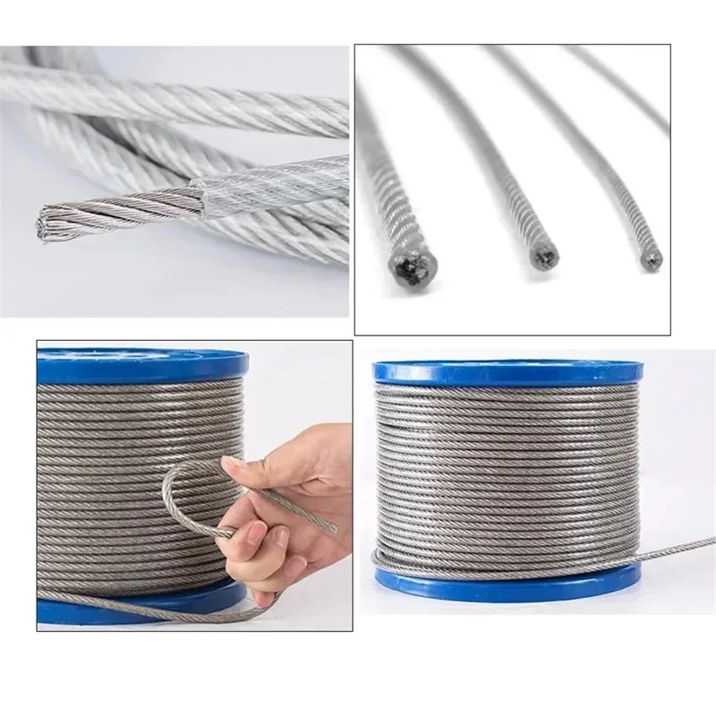 Dia 0.5/1/1.5/2/2.5/3/5mm 304 Stainless Steel PVC Coated Flexible Wire Rope Soft Cable Transparent Stainless Steel Clothesline