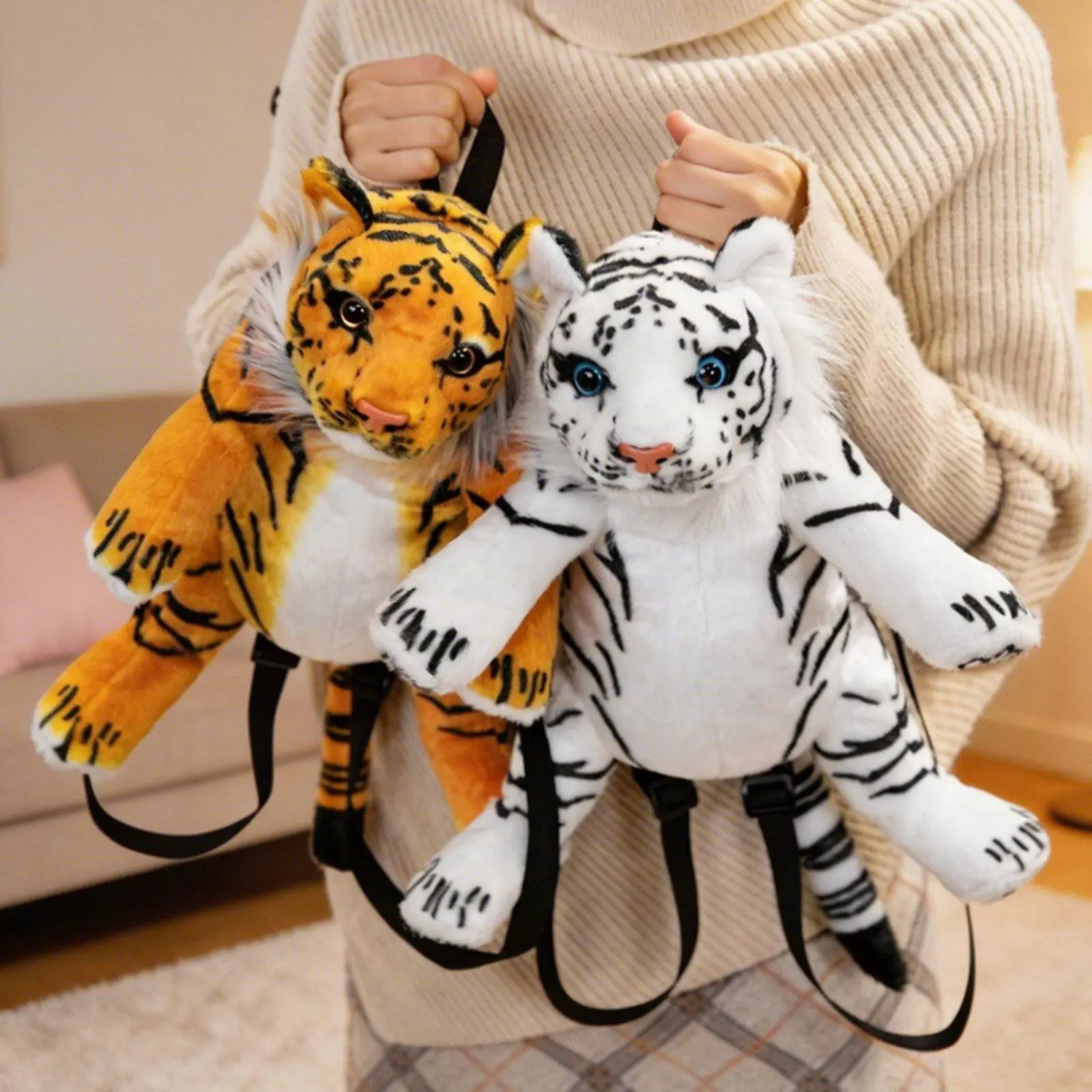 

Tiger Soft Backpack Three-Dimensional Simulation Lifelike Tiger Knapsack Realistic Creature Rucksack Adjustable Straps