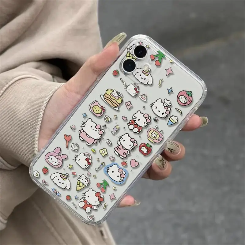 Sanrio Hello Kitty Suitable for 15 Pro Mobile Phone Case All-inclusive IPhone14 Transparent IPhone 13 Pro Max Cute Kawaii Gift