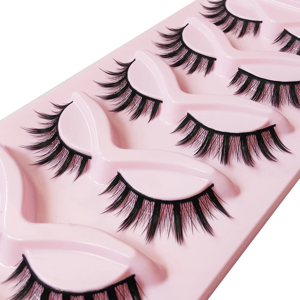 5 Paar Make-up-falsche Wimpern, schwarzes hartes Band, flauschige Wimpern, lang, dick, handgefertigt, Kosmetik, natürliche Wimpern, kleiner Teufel