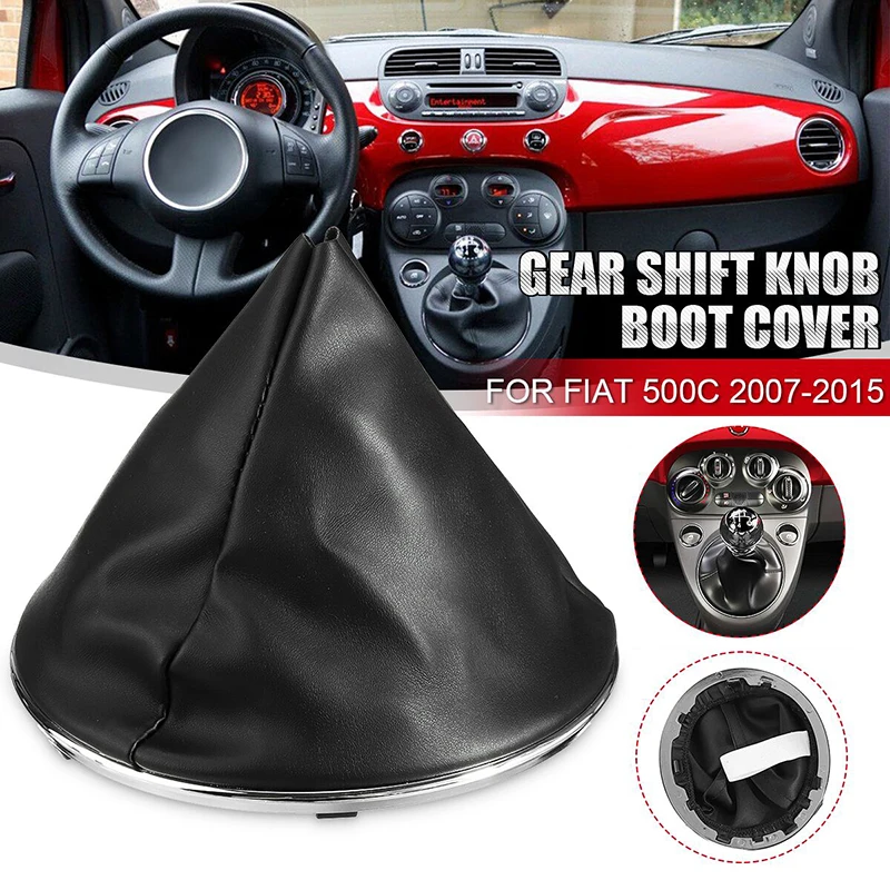 Leather Car Shift Gear Knob Lever Gaitor Boot Cover PU Leather For FIAT 500 500C 2007-2013 For PANDA 2003-2012