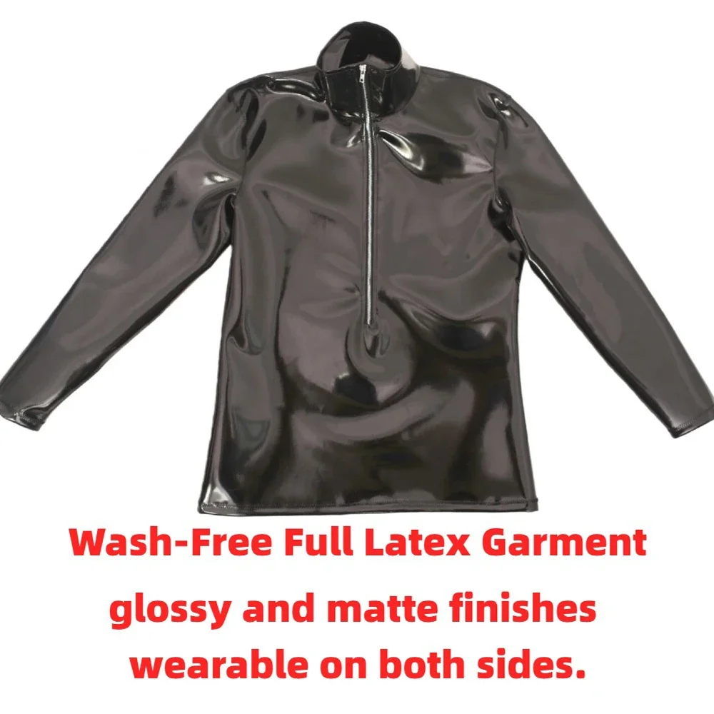 Nova moda pano látex camisetas masculinas manga longa pvc brilhante homem topos punk boate tshirts homem moldar corpo magro palco wear