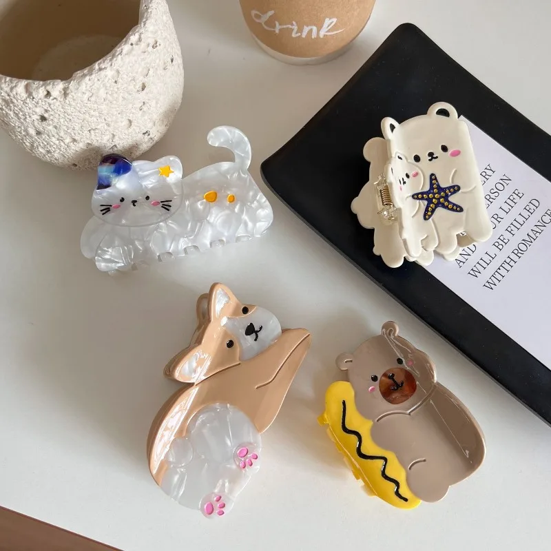 

Милая заколка для волос в виде собаки корги из ацетата, уникальный и модный дизайн, стильный аксессуар для девочек, для повседневного использования