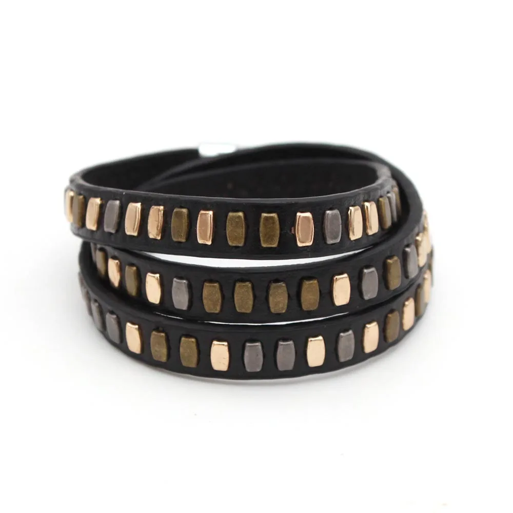 New Multilayer Punk Style Men Studded Leather Bracelet Unisex Gothic Rivet Wristband Rock Wide Strap Cuff Bracelet