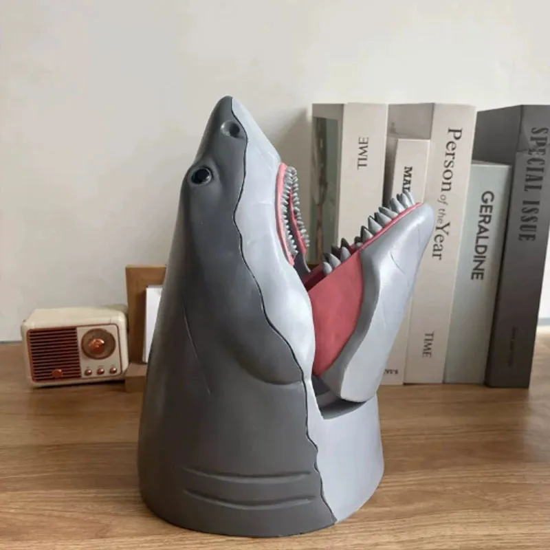 Shark head popcorn bucket made of resin material can be used as a decoration