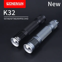 Pioneman 강력한 손전등, 실용적인 스포트라이트, 21700 손전등, SST40, SFT40, XHP50.3HD, K32