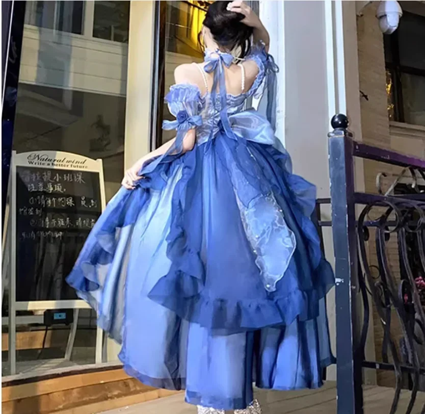 Blue Lolita Dress Gorgeous Foreign Style Heavy Industry Fluffy Tail Princess Set