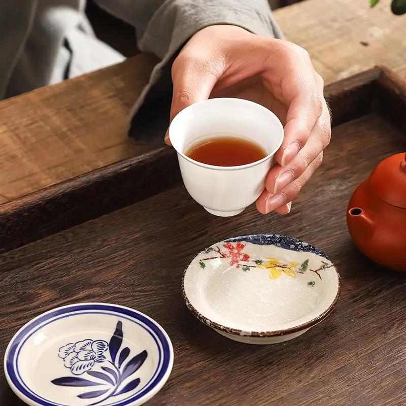 1PC New Chinese Style Hand Painted Ceramic Cup Insulated Tea Tray Household Kung Fu Tea Set Anti Scald Cup Mat