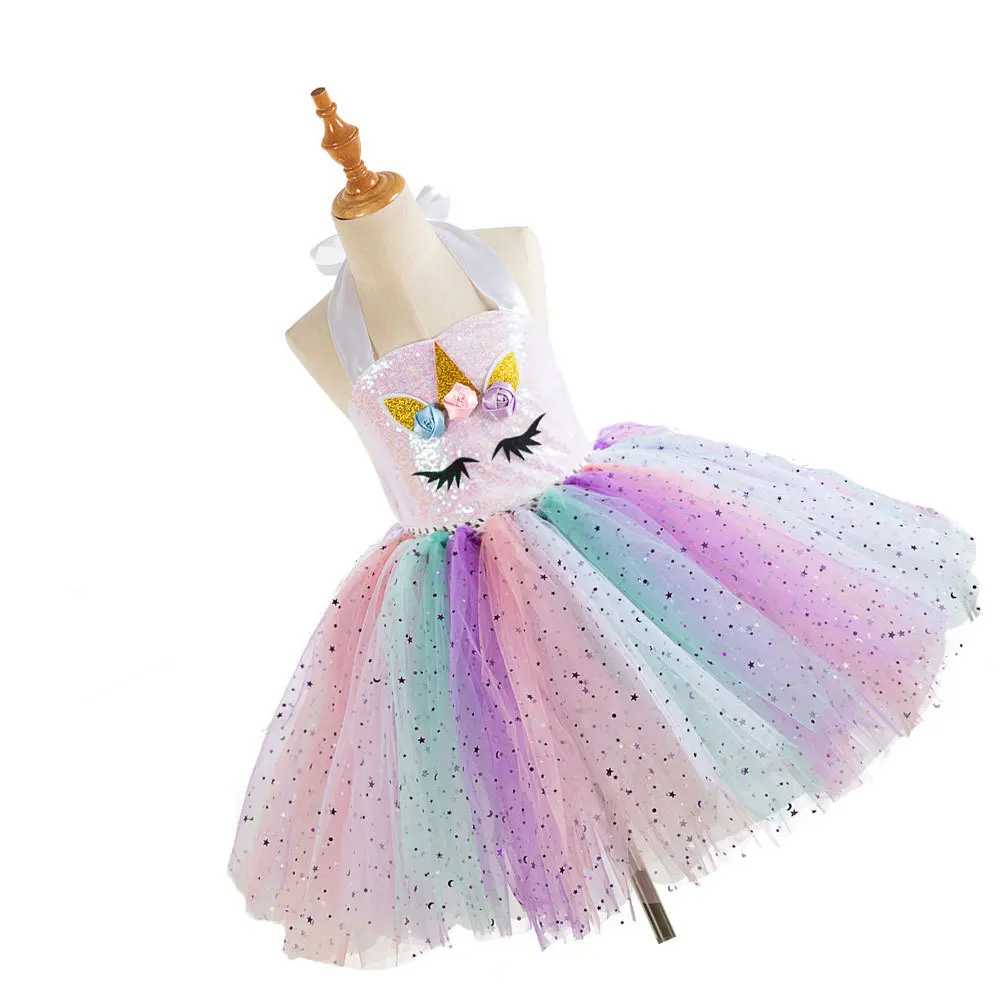 

Платье-пачка с блестками и единорогом, головной убор на 4 сезона, наряд для дня рождения для девочек, праздничный костюм, юбки для косплея, наряд для девочек на день рождения