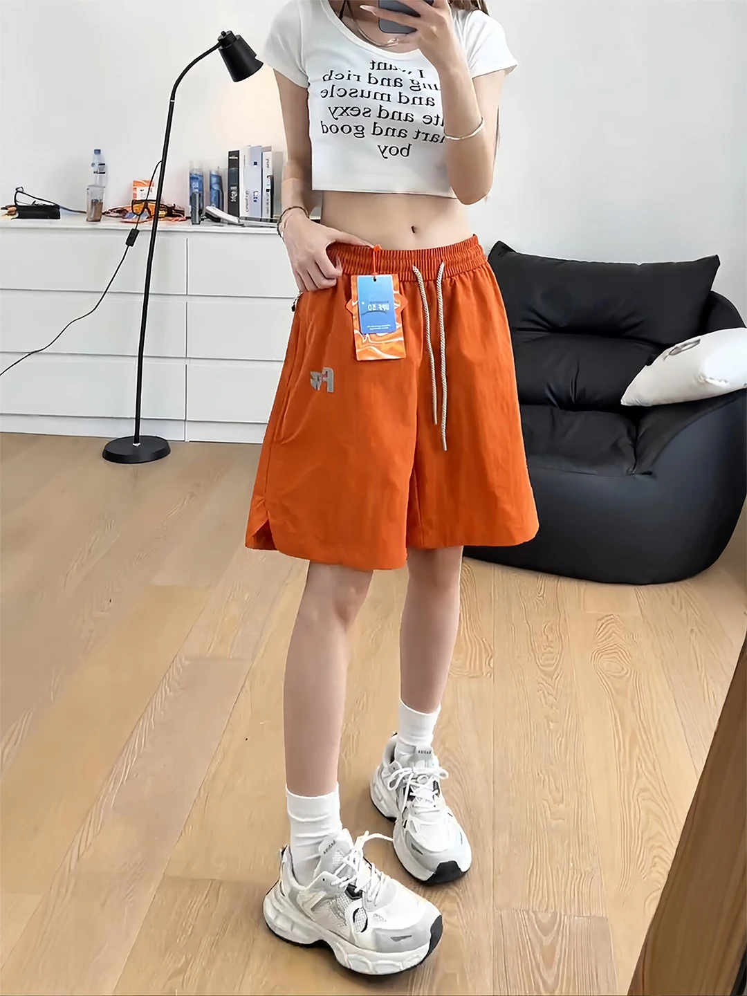Quick Dry Dopaamine Orange Shorts Men Women Outdoor Hiking Five-Quarter Length Functional Cargo Pants Summer UPF50 Sun Protec...
