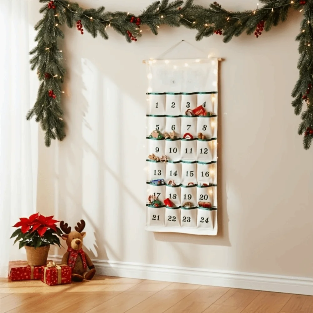 With 24 Pockets Christmas Wall Hanging Storage Pouch Space-saving Numbered Christmas Countdown Calendar Good Load-bearing DIY