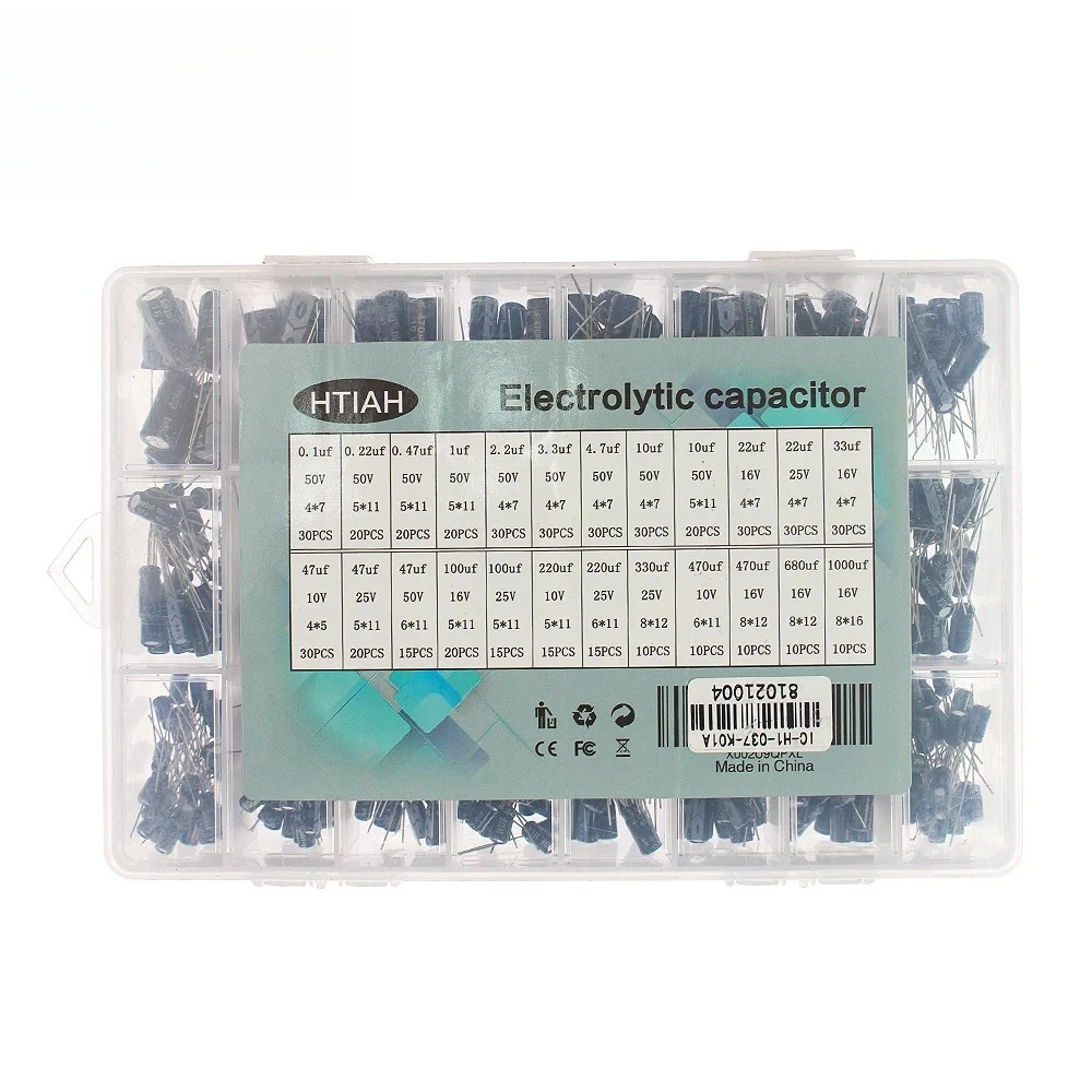 120/500pcs Aluminum Electrolytic Capacitor Kit 16V 25V 50V 10V Electronics Capacitors Range 0.1UF-1000UF,1UF-470UF with Box