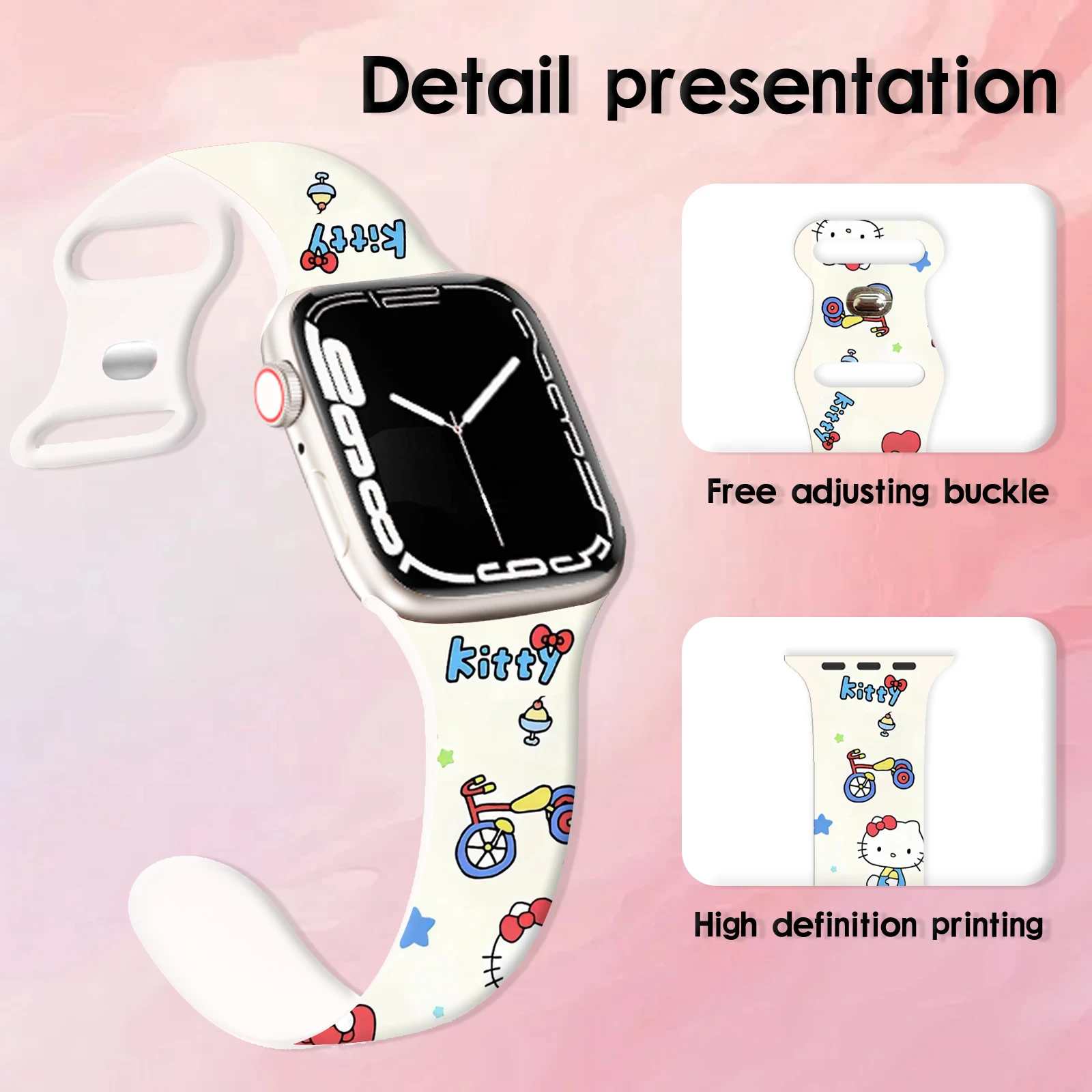 Ремешок Sanrio Series 2 для Apple Watch 10 9 8 7 SE, сменный силиконовый ремешок для iWatch 46 мм, 44 мм, 42 мм, 41 мм, ремешок для часов