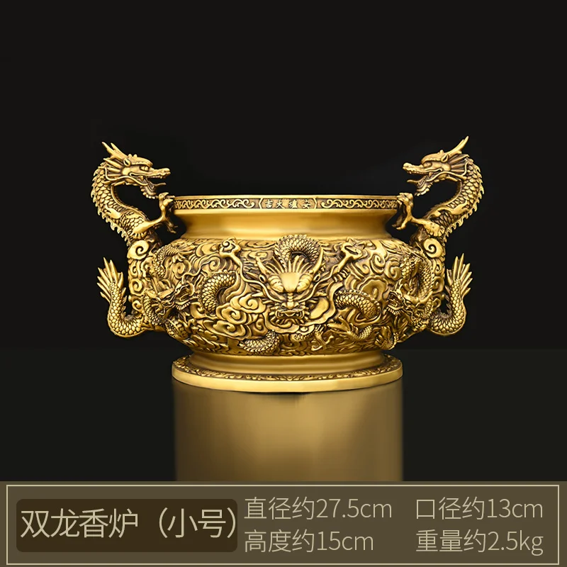 Copper Longteng Incense Burner Ornaments Double Dragon Ear Cylinder Xianglong Blessing Cylinder Household Office Decorations Sho