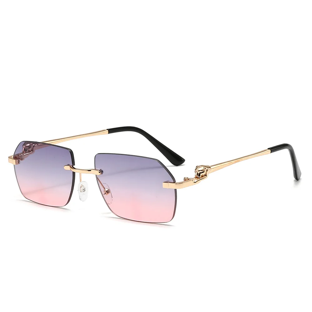 

Fashion Ins Personality Anti Ultraviolet Sunglasses Frameless Cut Edge Leopard Temple Sunglasses Women S Special Shaped Street S