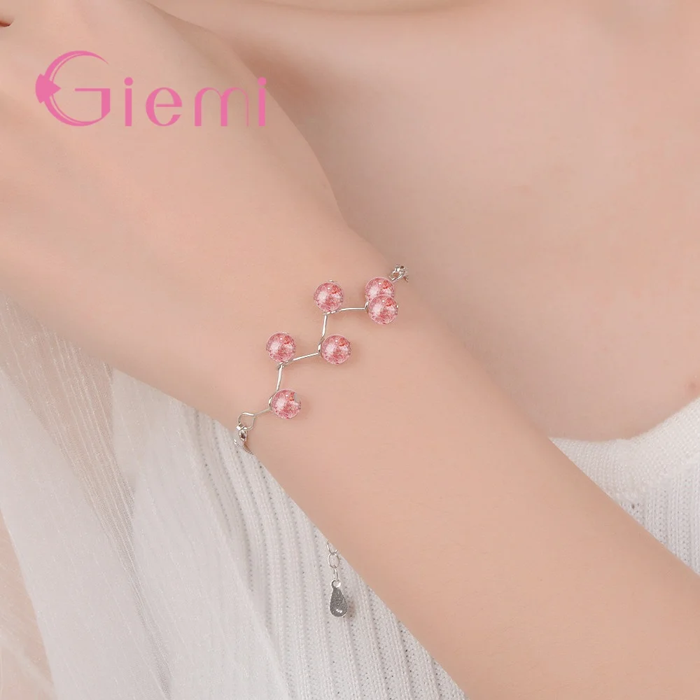

Hot Sale 925 Sterling Silver Adjustable Bracelets Cute Pink Stones Made Wedding Engagement Bridal Jewelry Accessories