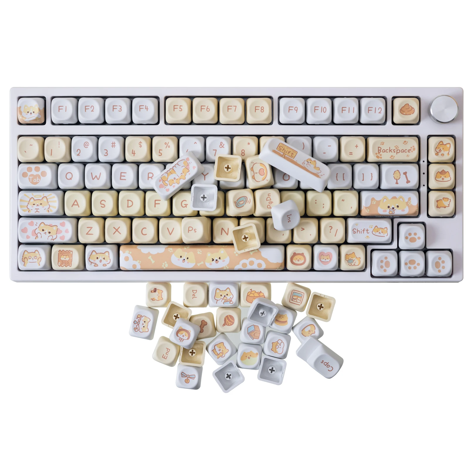 Gamakay 132 Keys Yellow&White Keycaps Set MOA Profile PBT Thermal Sublimation Keycap Set for 61/68/75/80/84/87/98/104/108